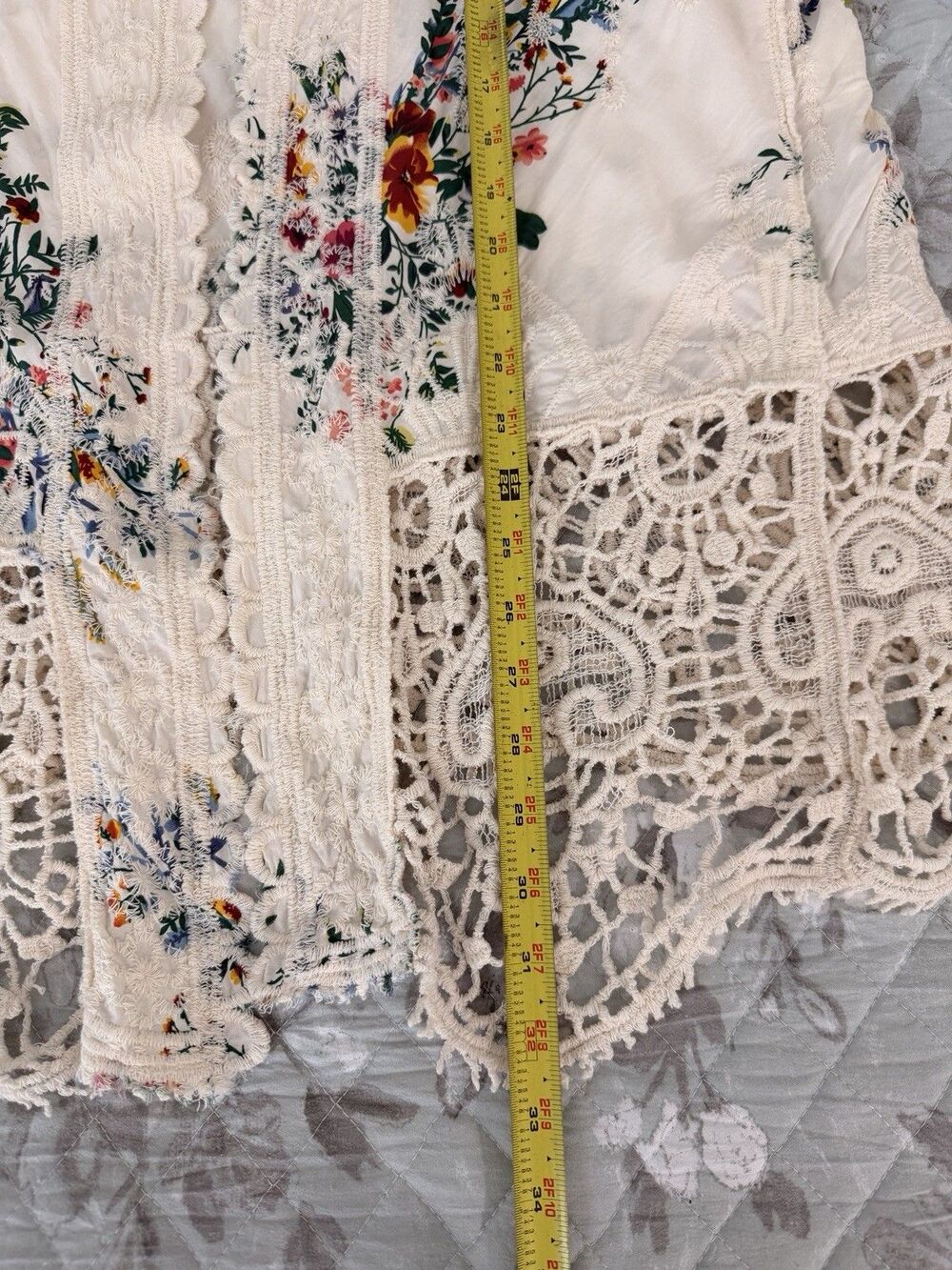 Solitaire XL Floral Crochet Lace Kimono Cardigan Boho Open Front Duster White - Picture 6 of 11